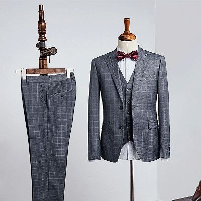 Channing New Dark Gray Plaid Slim Fit Tailored Men Suit For Business_2
