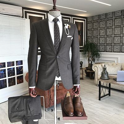 Michael Latest Dark Brown Peaked Lapel Slim Fit Men Suits For Business_2