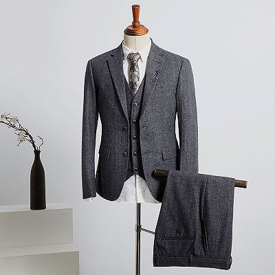 Chester Dark Gray Notched Lapel 2 Button Slim Fit Business Suit_2