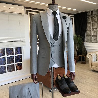 Clement Newest Gray Peaked Lapel One Button Bespoke Formal Business Suits For Men_2