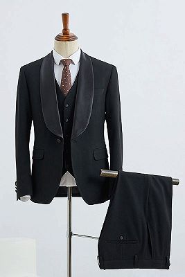 Bernie Classic Black 3 Pieces Bespoke Wedding Suit For Grooms_1