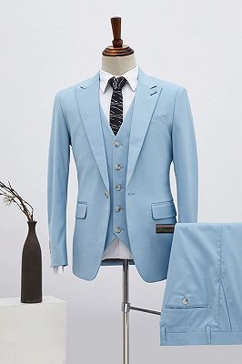 Boyce Hot Sky Blue 3 Pieces Single Breasted Slim Fit Custom Business Suit_1