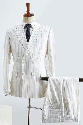 Basil Simple White Striped Double Breasted Slim Fit Custom Suit For Business_1