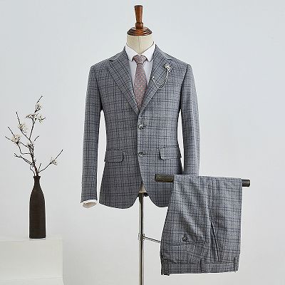 Bishop Trendy Gray Plaid Slim Fit Tailored Business Suit For Men
