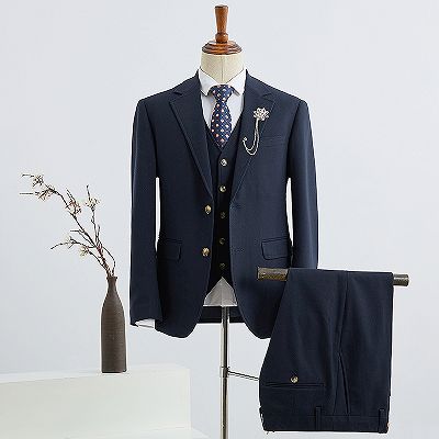 Brook Formal Navy Blue Notched Lapel 2 Buttons Slim Fit Bespoke Suit_2
