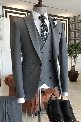 Lambert Formal Dark Gray 3-Pieces  Peaked Lapel One Button Business Men Suits