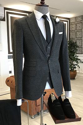 Ivan Small Black Plaid Notched Lapel One Button Slim Fit Business Suits For Men_1