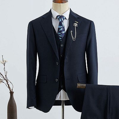 Booth Formal Navy Blue Striped 3 Pieces Slim Fit Custom Menswear_2