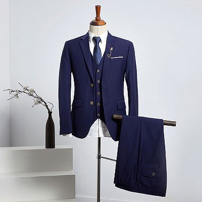 Blake Fashion Dark Blue Notched Lapel 2 Button Slim Fit Business Suit_2