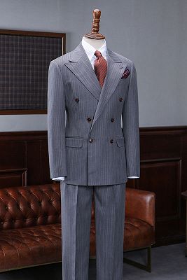 Armand Trendy Gray Striped Peaked Lapel Double Breasted Custom Suit For Business_1
