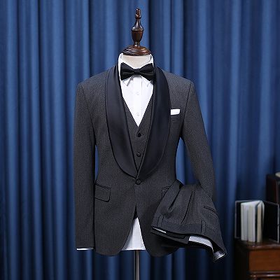 Ingemar Elegant All Black 3 Pieces Bespoke Wedding Suit For Grooms_2