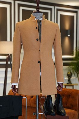 lucien stylish brown stand collar slim fit tailored wool coat for business