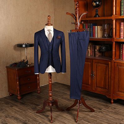 Baird Gorgeous Blue Striped 3 Pieces Slim Fit Formal Menswear