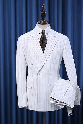 Pete Popular White Striped Double Breasted Formal Business Suit_1