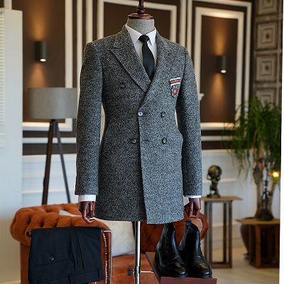 Jason Hot Dark Gray Peaked Lapel Double Breasted Bespoke Winter Jacket For Business_2