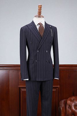 Ted Affordable Navy Blue Striped Slim Fit Bespoke Business Suit_1