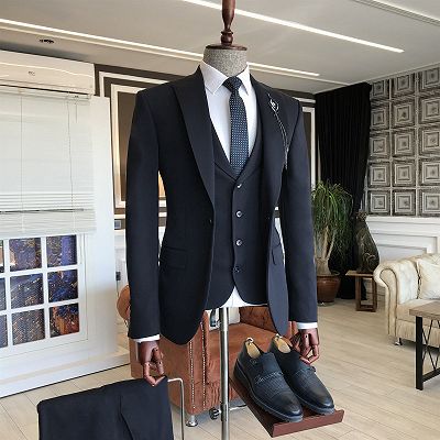 Andre 3-Pieces Black Peaked Lapel Formal Business Men Suits_2