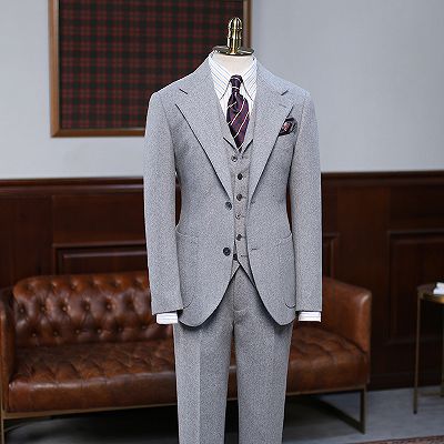 Adam Formal 3 Pieces Notched Lapel Slim Fit Bespoke Business Suit_2