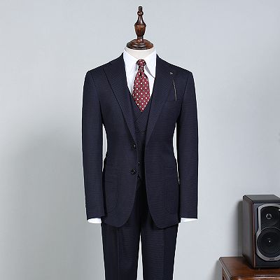 Paddy Regular Navy Blue 3 Pieces Slim Fit Bespoke Business Suit_2