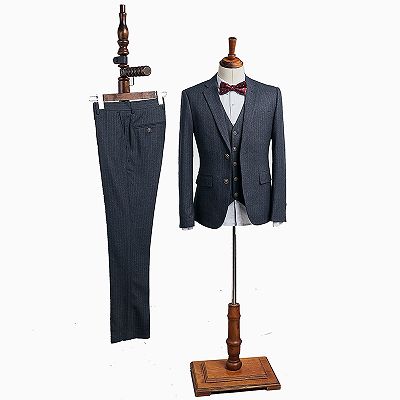 Caesar Trendy Dark Gray Striped 3 Pieces Slim Fit Custom Business Suit