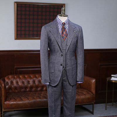 Reg Regular Dark Gray Plaid 3 Pieces Slim Fit Custom Business Suit_2
