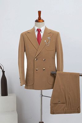 Bart Fashion Camel Double Breasted Slim Fit Custom Business Suit