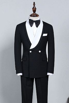Clement New Black And White Slim Fit Bespoke Wedding Suit For Grooms_1