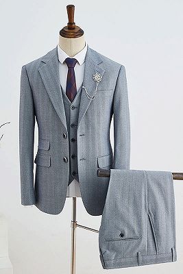 Cedric Formal Gray Striped 3 Pieces Notched Lapel Slim Fit Custom Business Suit_1