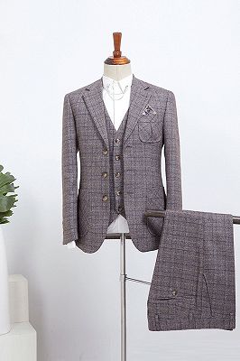 Barret New Arrival Gray Plaid 3 Pieces Slim Fit Tailored Suit For Business_1