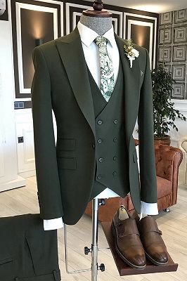 Michael Unique Dark Green One Button 3 Flaps Tailored Business Suits For Men