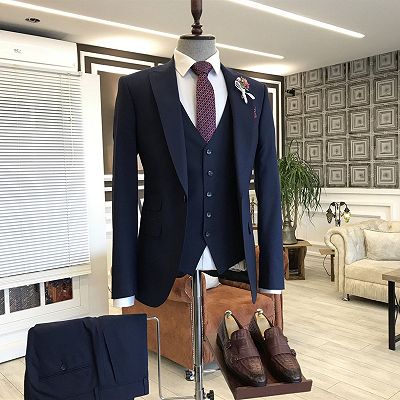 Joyce Modern Navy Blue Peaked Lapel Slim Fit Men Suits For Business