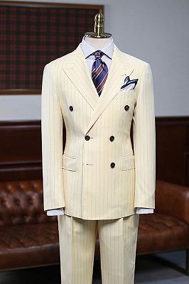Payne New Arrival Yellow Striped Double Breasted Custom Suit For Prom_1