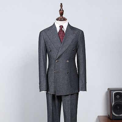 Owen Classic Dark Gray Peaked Lapel Double Breasted Formal Menswear_2