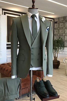 Kent Dark Green 3-Pieces Peaked Lapel One Button Business Suits