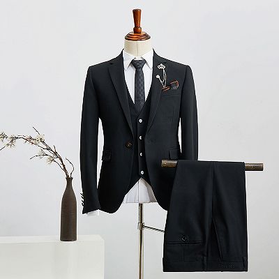 Berg Traditional All Black 3 Pieces Notched Lapel Business Suit For Men_2