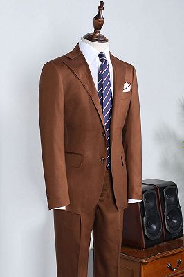 Richard Fashion Caramel 2 Pieces Peaked Lapel Slim Fit Business Suit_1