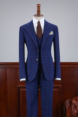 Abbott Modern Blue Plaid 3 Pieces Slim Fit Business Suit_1