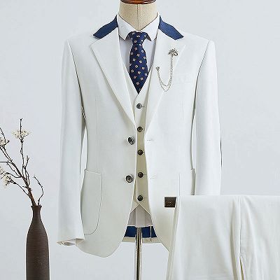 Bowen Simple White 3 Pieces Slim Fit Business Suit For Men