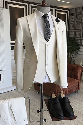Mark New Arrival All White Peaked Lapel Slim Fit Business Suits For Men