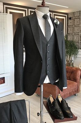 Levi Black 3-Pieces Double Breasted Waistcoat Bespoke Business Suits For Men_1
