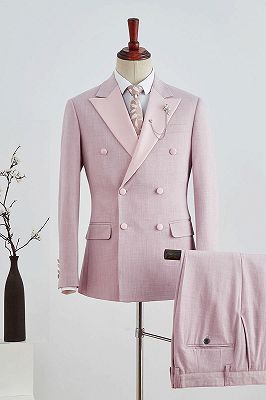 Bruce Fashion Pink Plaid Peaked Lapel Double Breasted Prom Suit_1