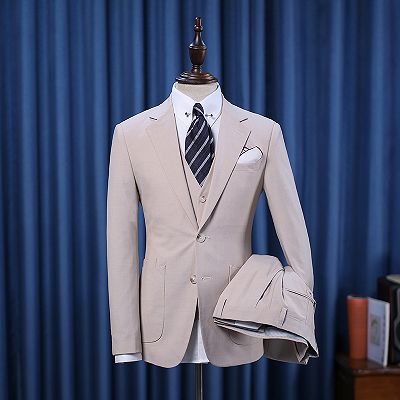 Jeff Stylish 3 Pieces Notched Lapel Slim Fit Bespoke Business Suit For Men_2
