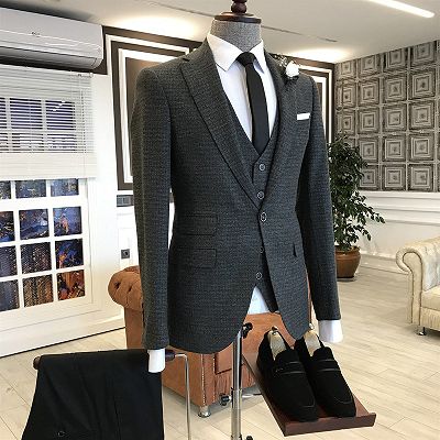 Ivan Small Black Plaid Notched Lapel One Button Slim Fit Business Suits For Men