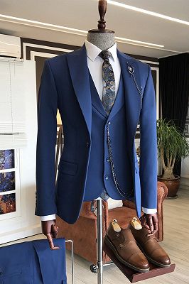 Alan Fashion Royal Blue Peaked Lapel Slim Fit Men Suits For Business