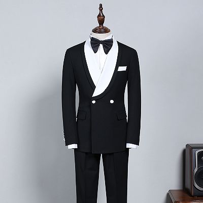 Clement New Black And White Slim Fit Bespoke Wedding Suit For Grooms_2