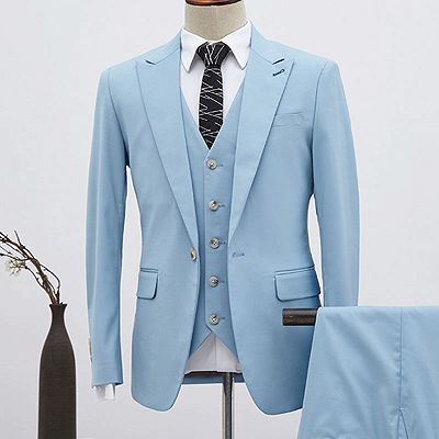 Boyce Hot Sky Blue 3 Pieces Single Breasted Slim Fit Custom Business Suit_2
