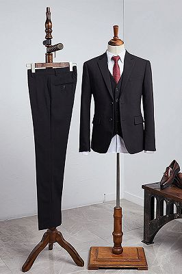 Boris Classic All Black 3 Pieces Notched Lapel Slim Fit Business Suit For Men