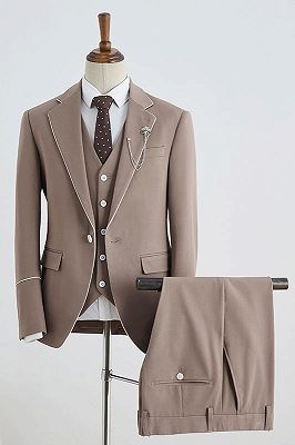 Burnell Hot Khaki 3 Pieces Notched Lapel Slim Fit Tailored Business Suit_1