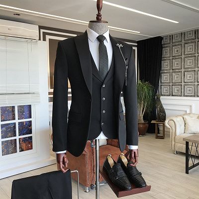 Baldwin All Black 3-Pieces Peaked Lapel Business Suits For Men_2