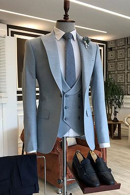 Earl Stylish Blue 3-Pieces Peaked Lapel One Button Slim Fit Prom Men Suits_1